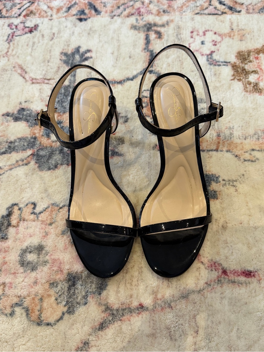 Jessica Simpson Black Patent Ankle Strap Heeled Sandals